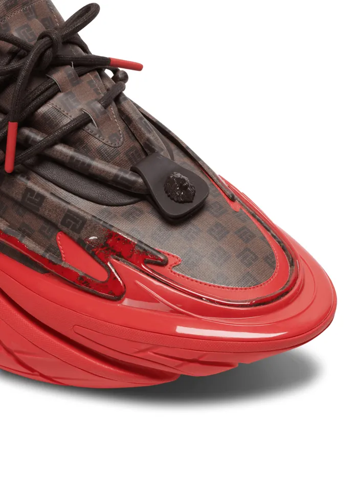 Unicorn Sneakers In Neoprene And Monogram Leather Brown Men Balmain Sneakers