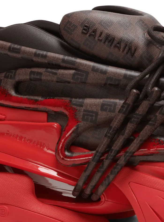 Unicorn Sneakers In Neoprene And Monogram Leather Brown Men Balmain Sneakers