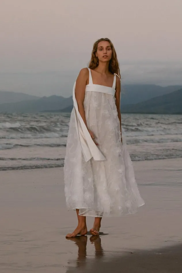 Ursula Midi Dress Ivory Women Aje White Dresses