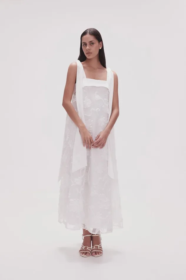 Ursula Midi Dress Ivory Women Aje White Dresses