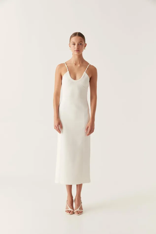 Veida Ottoman Knit Midi Dress Ivory Women Aje White Dresses