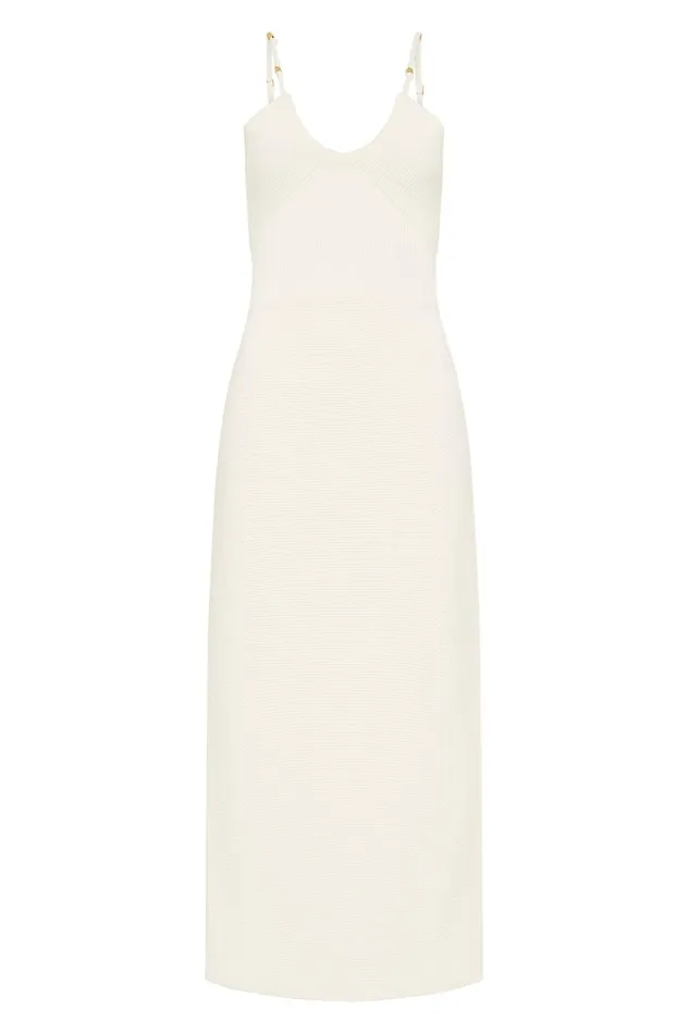 Veida Ottoman Knit Midi Dress Ivory Women Aje White Dresses