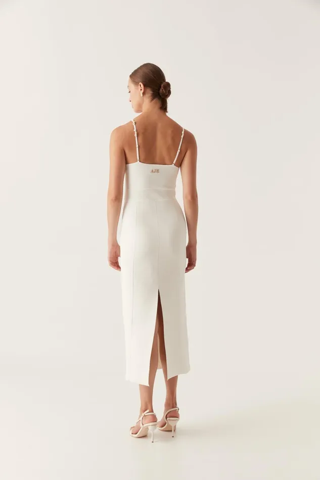 Veida Ottoman Knit Midi Dress Ivory Women Aje White Dresses
