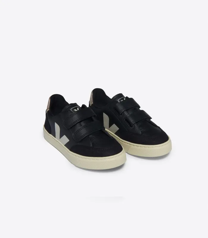 VEJA V12 Kids V12 LEATHER BLACK WHITE PLATINE