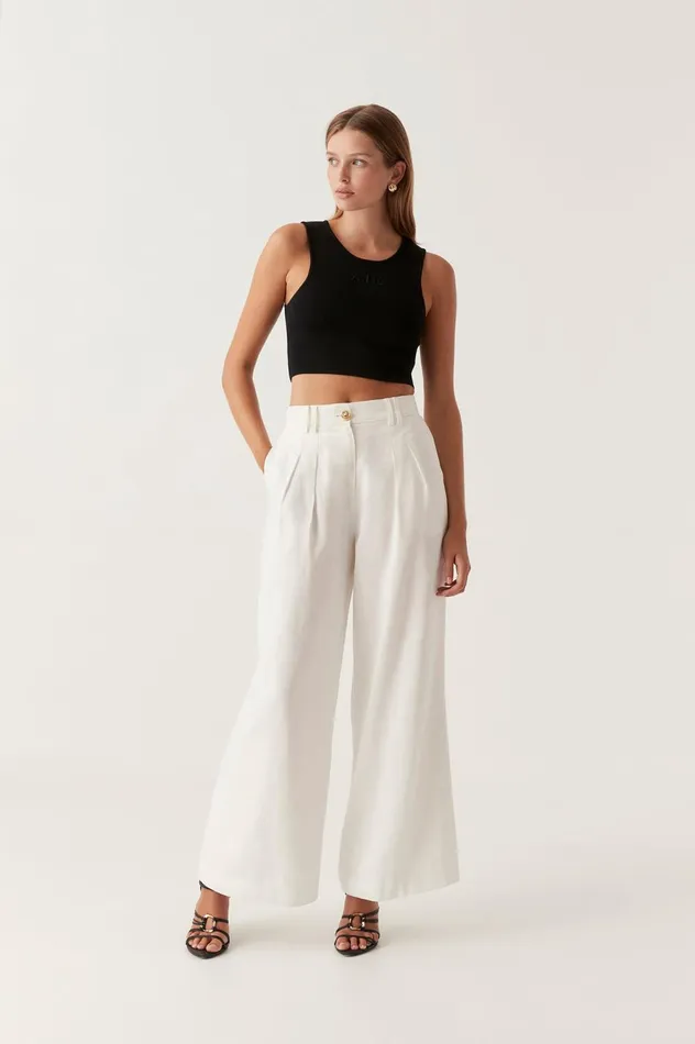 Vista High Waist Wide Leg Pant Ivory Women Aje Pants