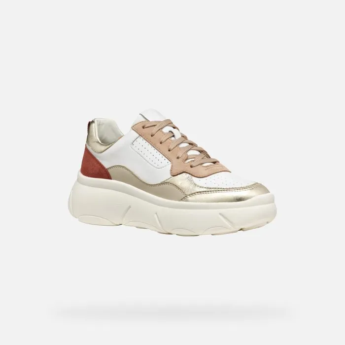 Woman Geox Sneakers NEBULA 20 X WOMAN WhiteLight Gold Low Top Sneakers Whitelight Gold