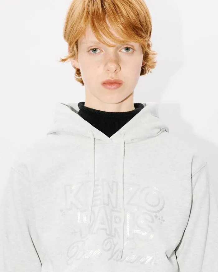 Women 039KENZO Constellation039 Hoodie In Cotton Pale Grey Kenzo Sweatshirts And Hoodies