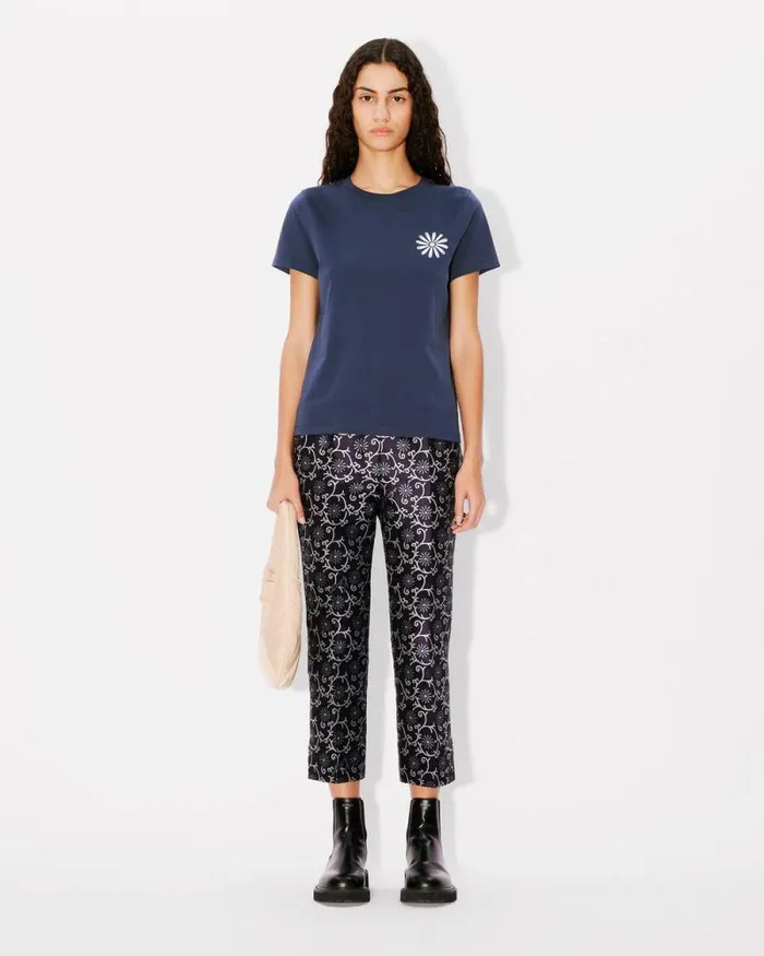 Women 039KENZO Marguerite039 Tshirt In Cotton Blue Black Kenzo Tshirts And Polos