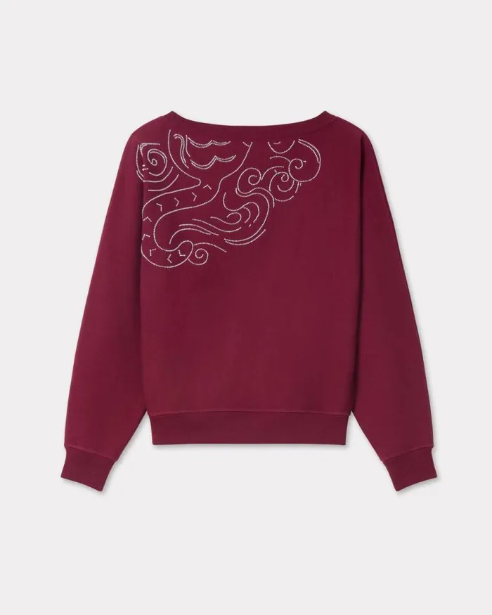 Women 039KENZO Star Tiger039 Embroidered Oversized Batwing Sweatshirt Bordeaux Kenzo Sweatshirts And Hoodies