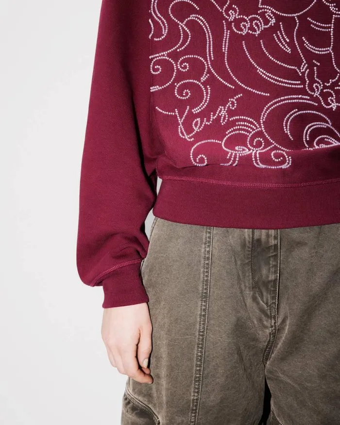 Women 039KENZO Star Tiger039 Embroidered Oversized Batwing Sweatshirt Bordeaux Kenzo Sweatshirts And Hoodies