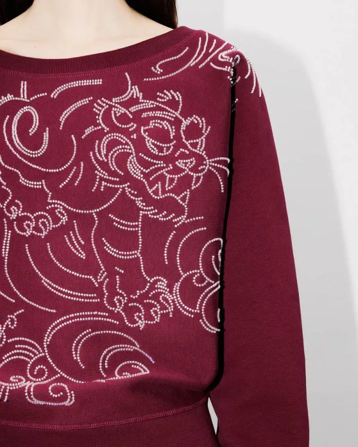 Women 039KENZO Star Tiger039 Embroidered Oversized Batwing Sweatshirt Bordeaux Kenzo Sweatshirts And Hoodies