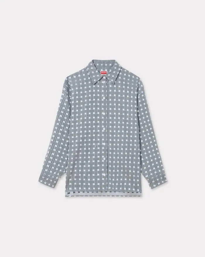 Women 039KENZO Weave039 Dropped Shoulders Shirt Pale Grey Kenzo Shirts And Tops