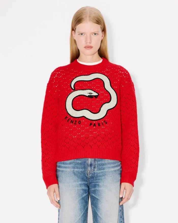 Women 039Lunar New Year039 Embroidered Jumper In Cotton Cherry Kenzo Sweaters And Cardigans