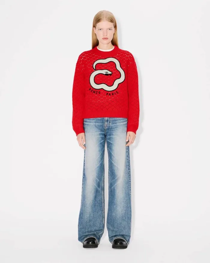Women 039Lunar New Year039 Embroidered Jumper In Cotton Cherry Kenzo Sweaters And Cardigans