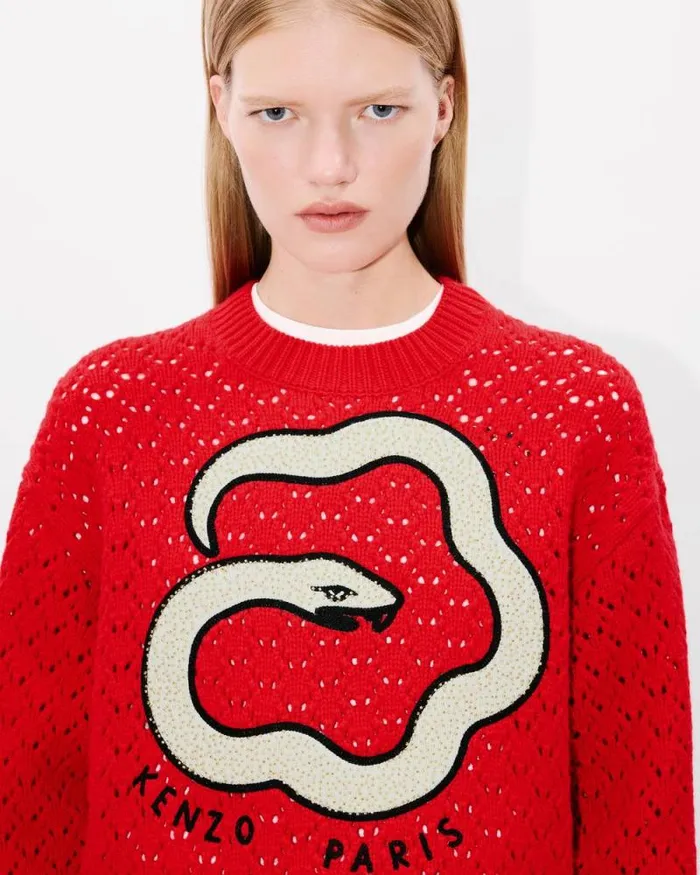 Women 039Lunar New Year039 Embroidered Jumper In Cotton Cherry Kenzo Sweaters And Cardigans