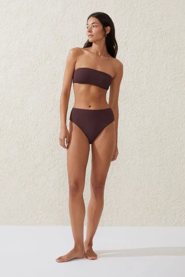 Women Bikinis Cotton On Highwaisted Cheeky Bikini Bottom Willow Brown Crinkle