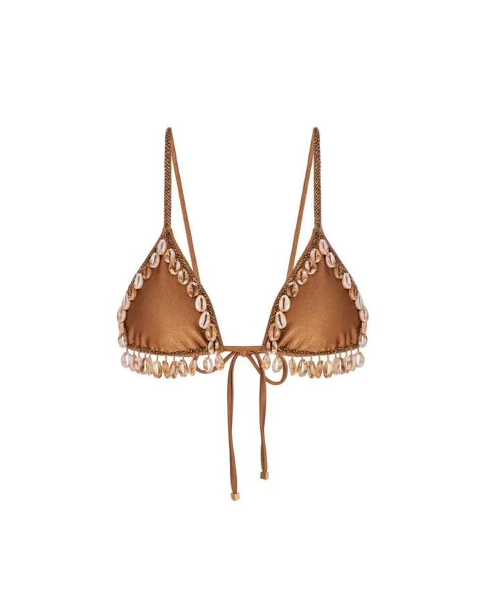 Women Bikinis PatBO Beaded Seashell String Bikini Top FINAL SALE Almond Women Bikinis PatBO Beaded Seashell String Bikini Top FINAL SALE Almond