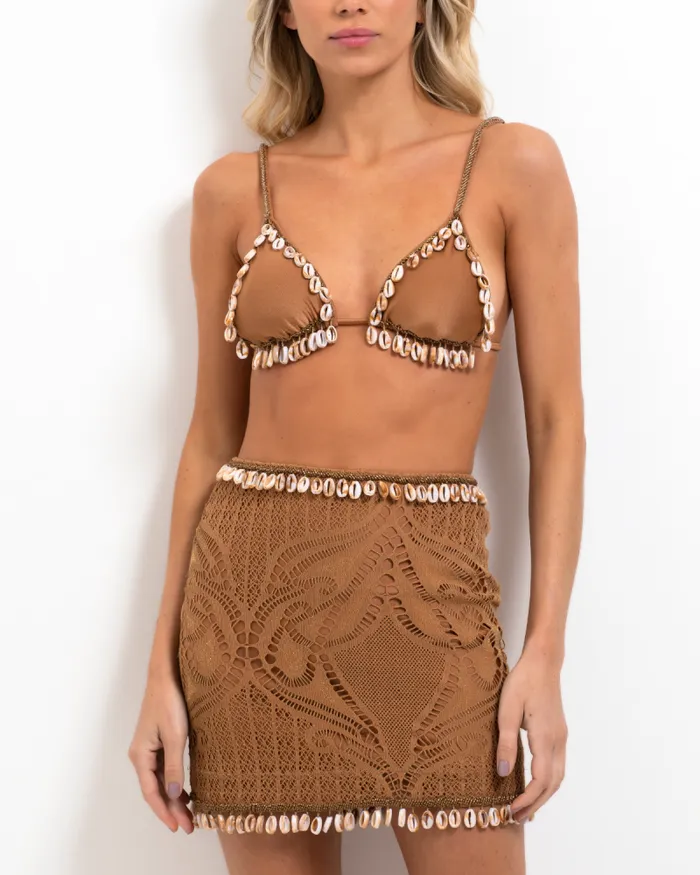 Women Bikinis PatBO Beaded Seashell String Bikini Top FINAL SALE Almond Women Bikinis PatBO Beaded Seashell String Bikini Top FINAL SALE Almond