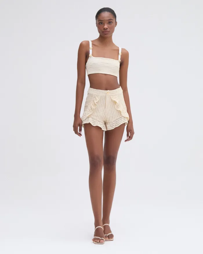 Women Bikinis PatBO METALLIC KNIT TOP Off White