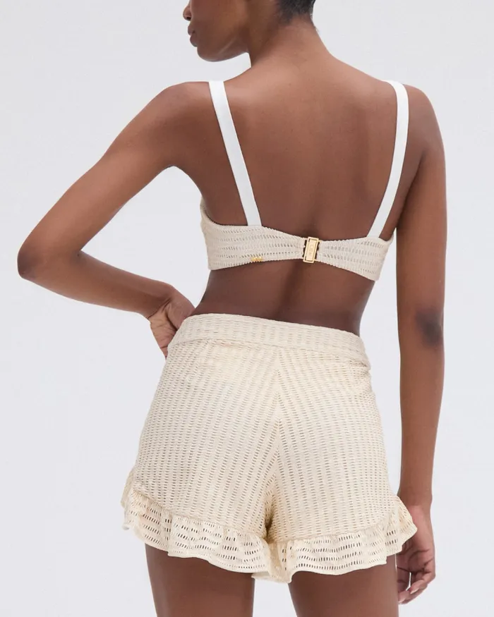 Women Bikinis PatBO METALLIC KNIT TOP Off White