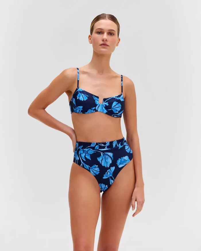 Women Bikinis PatBO Nightflower High Cut Bikini Bottom FINAL SALE Indigo