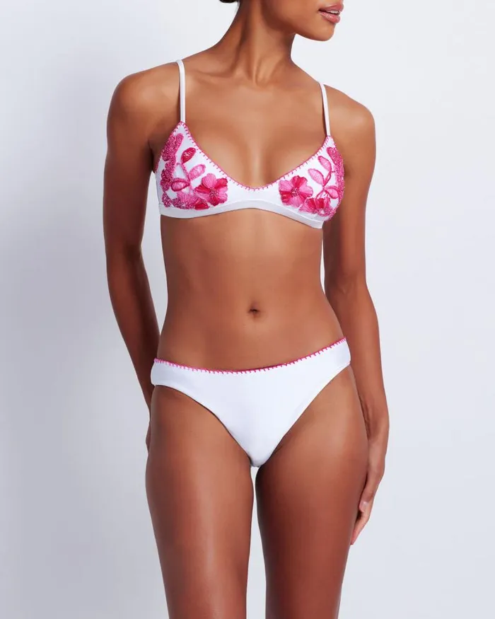 Women Bikinis PatBO Viera Embroidered Bikini Bottom FINAL SALE White