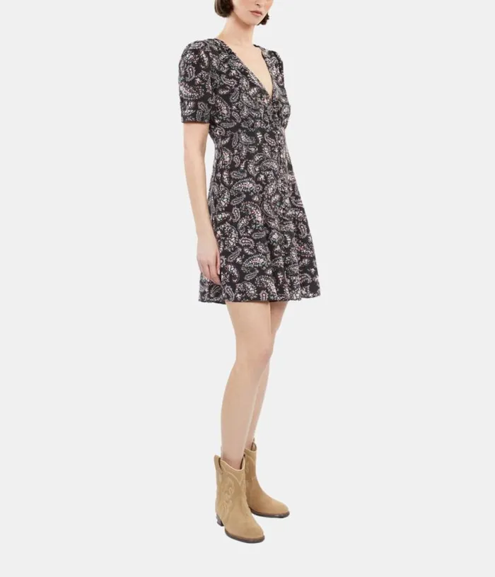 Women Black And Pink Paisley Print Short Dress With Buttons THE KOOPLES Dresses and Jumpsuits