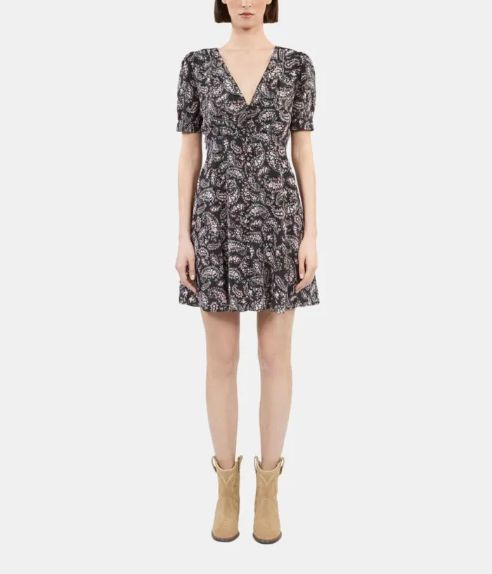Women Black And Pink Paisley Print Short Dress With Buttons THE KOOPLES Dresses and Jumpsuits