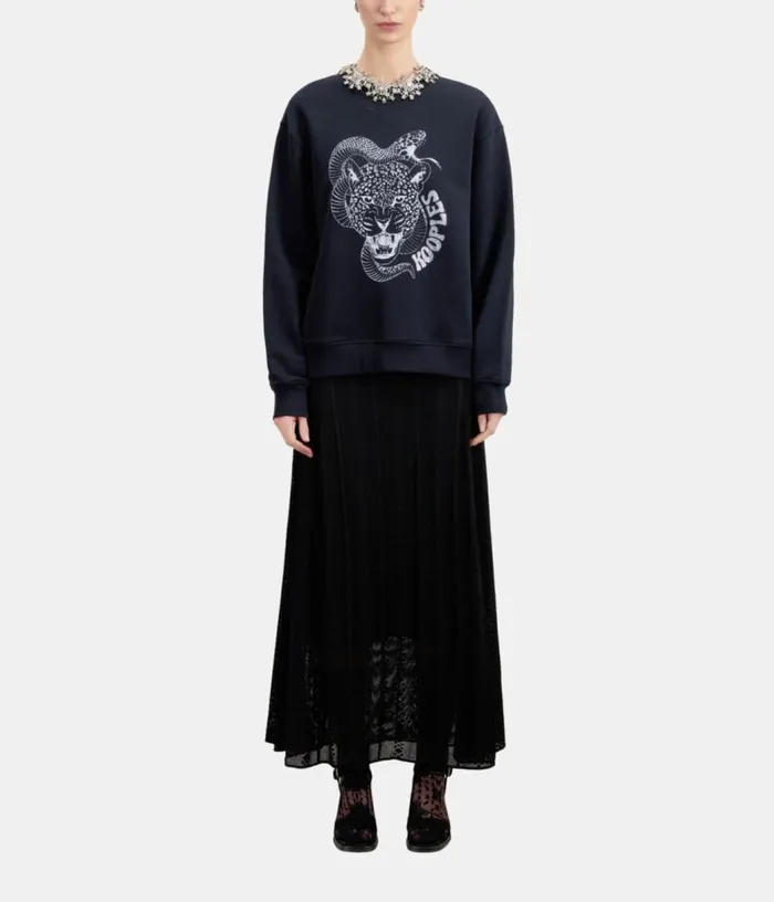 Women Black Sweatshirt With Snake Leopard Serigraphy THE KOOPLES Sweatshirts
