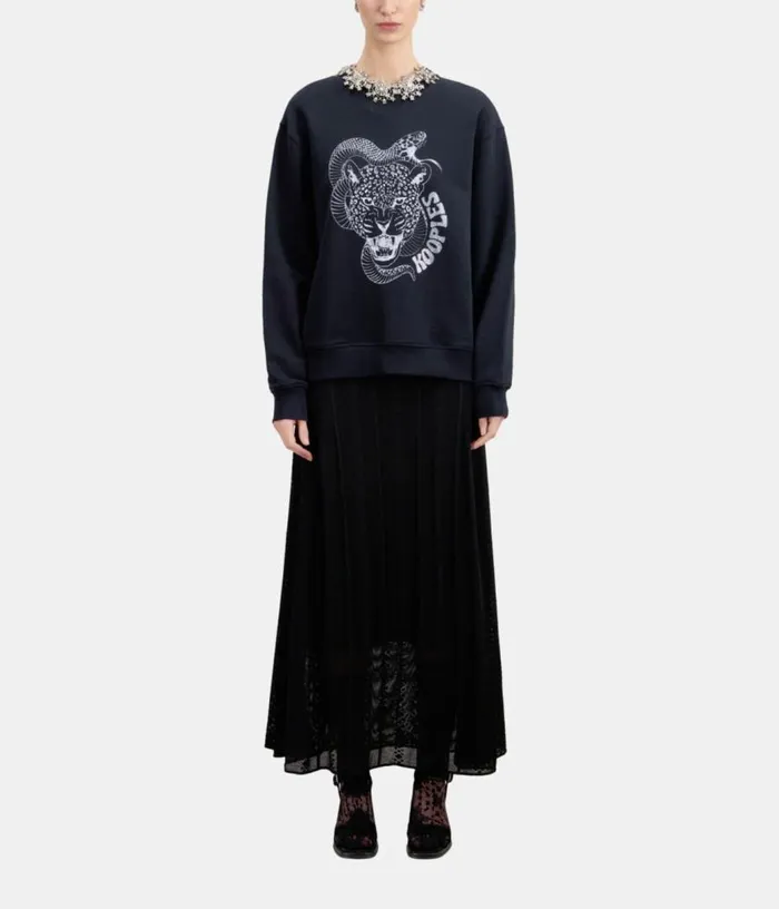 Women Black Sweatshirt With Snake Leopard Serigraphy THE KOOPLES Sweatshirts Women Black Sweatshirt With Snake Leopard Serigraphy THE KOOPLES Sweatshirts