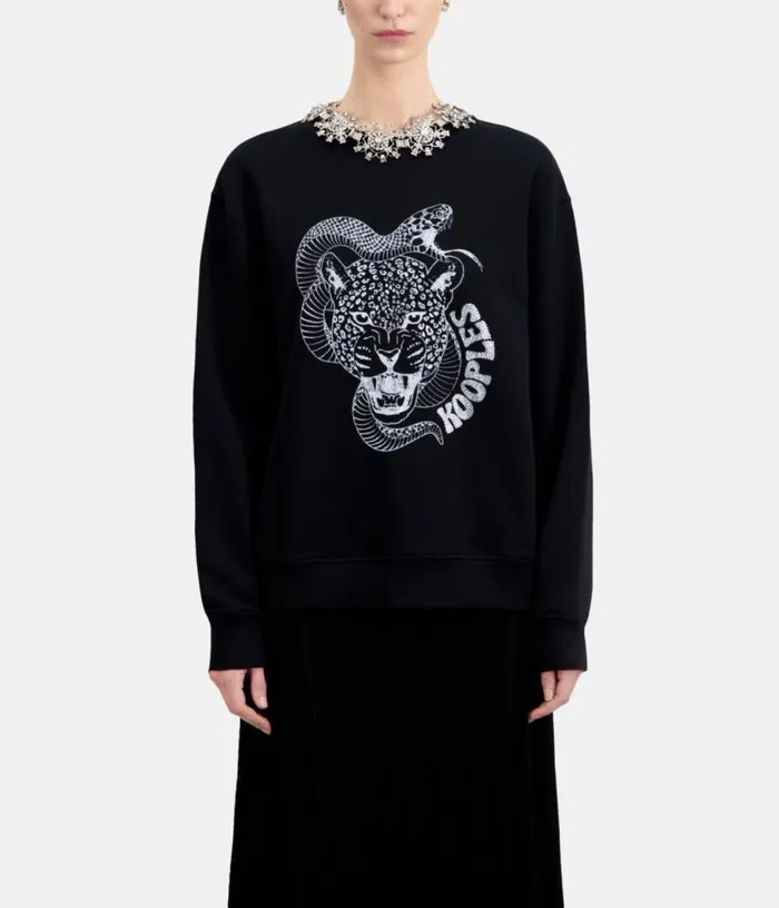Women Black Sweatshirt With Snake Leopard Serigraphy THE KOOPLES Sweatshirts Women Black Sweatshirt With Snake Leopard Serigraphy THE KOOPLES Sweatshirts