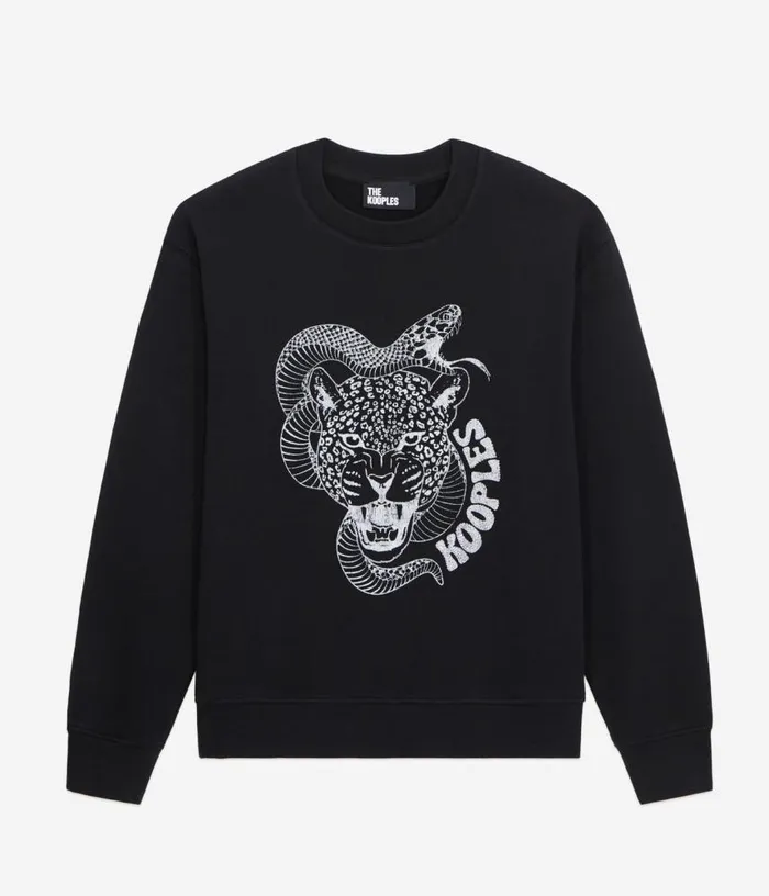 Women Black Sweatshirt With Snake Leopard Serigraphy THE KOOPLES Sweatshirts Women Black Sweatshirt With Snake Leopard Serigraphy THE KOOPLES Sweatshirts