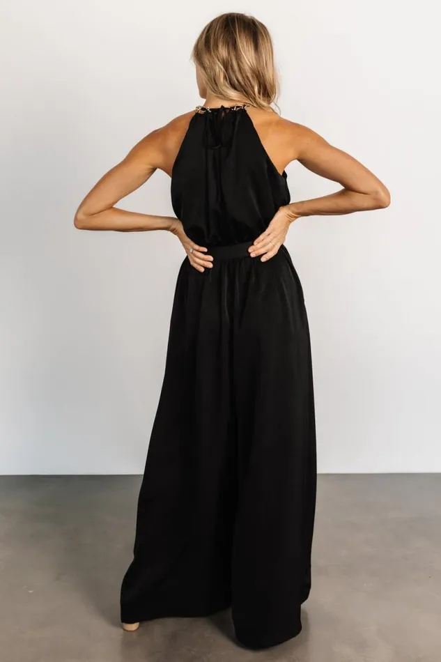 Women Blaire Satin Jumpsuit Black Baltic Born Jumpsuits and Rompers