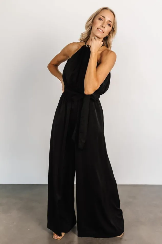 Women Blaire Satin Jumpsuit Black Baltic Born Jumpsuits and Rompers