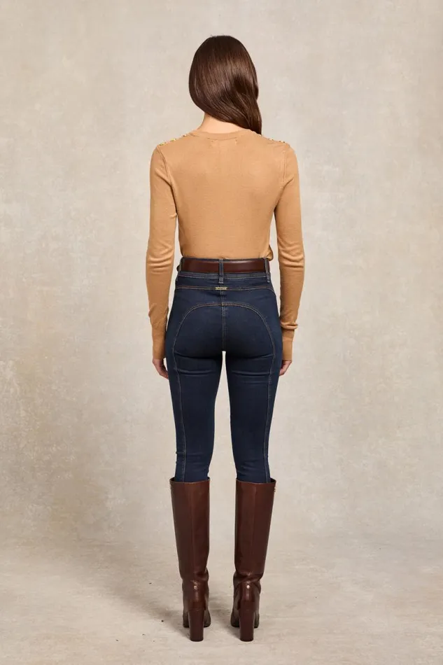 Women Buttoned Knit Crew Neck Dark Camel Holland Cooper Knitwear Women Buttoned Knit Crew Neck Dark Camel Holland Cooper Knitwear