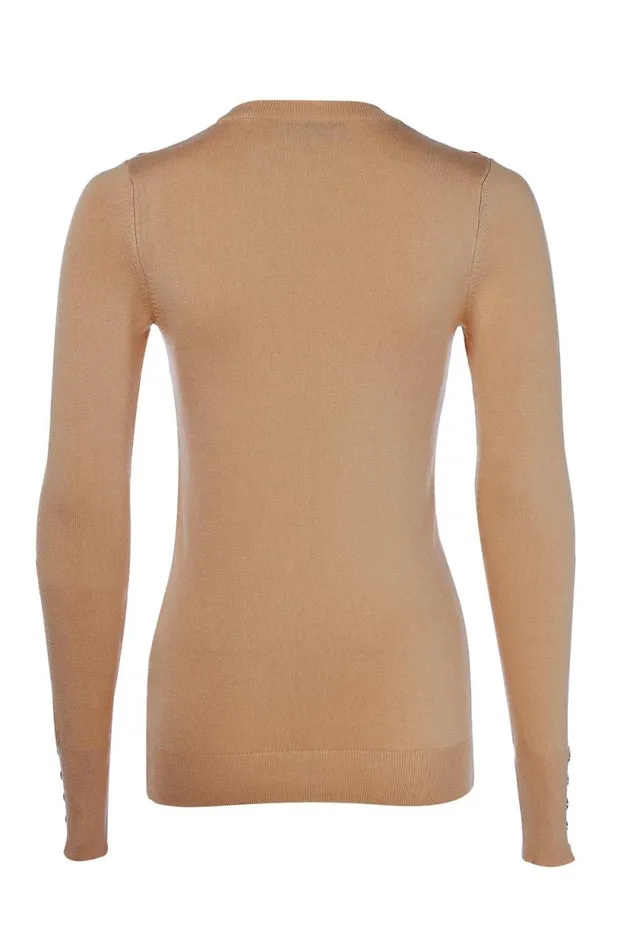 Women Buttoned Knit Crew Neck Dark Camel Holland Cooper Knitwear Women Buttoned Knit Crew Neck Dark Camel Holland Cooper Knitwear
