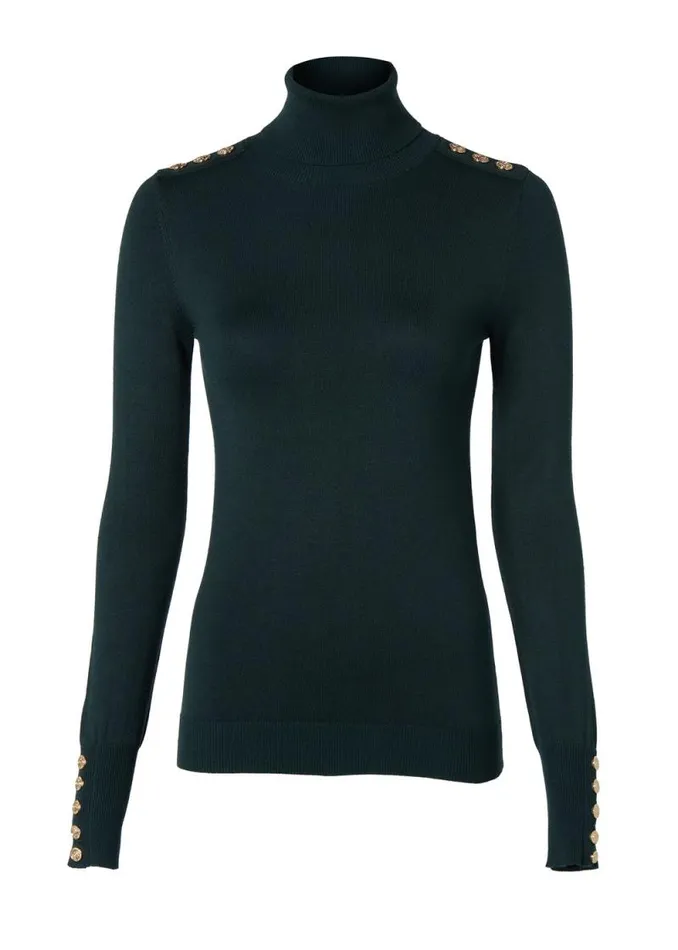 Women Buttoned Knit Roll Neck Deep Emerald Holland Cooper Knitwear Women Buttoned Knit Roll Neck Deep Emerald Holland Cooper Knitwear