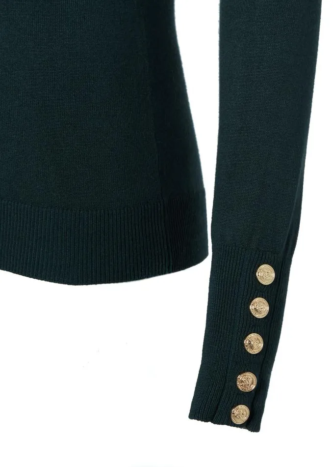 Women Buttoned Knit Roll Neck Deep Emerald Holland Cooper Knitwear Women Buttoned Knit Roll Neck Deep Emerald Holland Cooper Knitwear