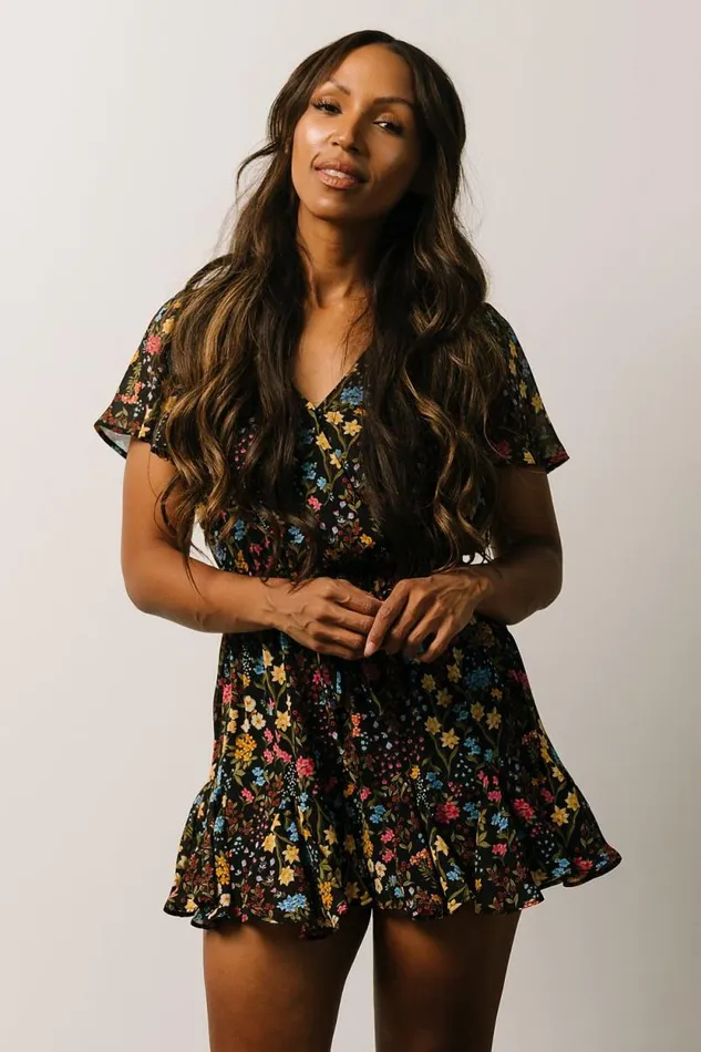 Women Candy Romper Black Floral Baltic Born Jumpsuits and Rompers