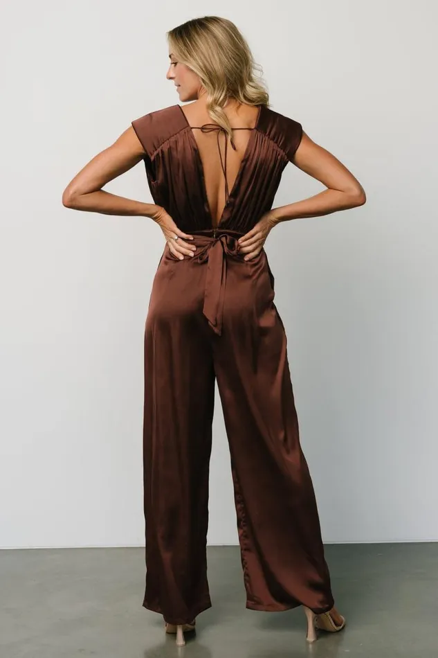 Women Caria Satin Jumpsuit Chocolate Baltic Born Jumpsuits and Rompers