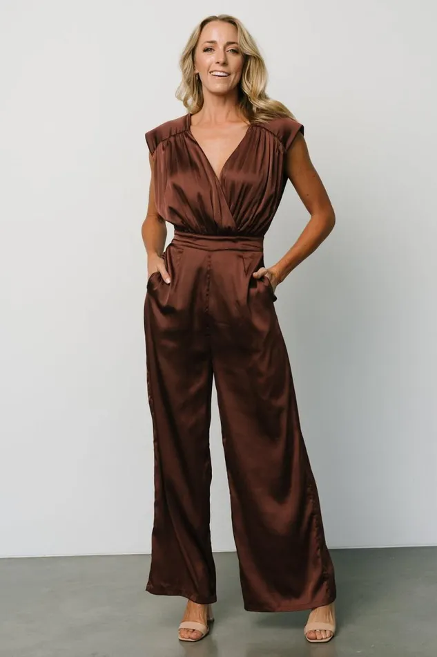 Women Caria Satin Jumpsuit Chocolate Baltic Born Jumpsuits and Rompers