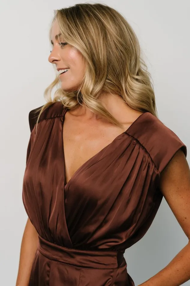 Women Caria Satin Jumpsuit Chocolate Baltic Born Jumpsuits and Rompers