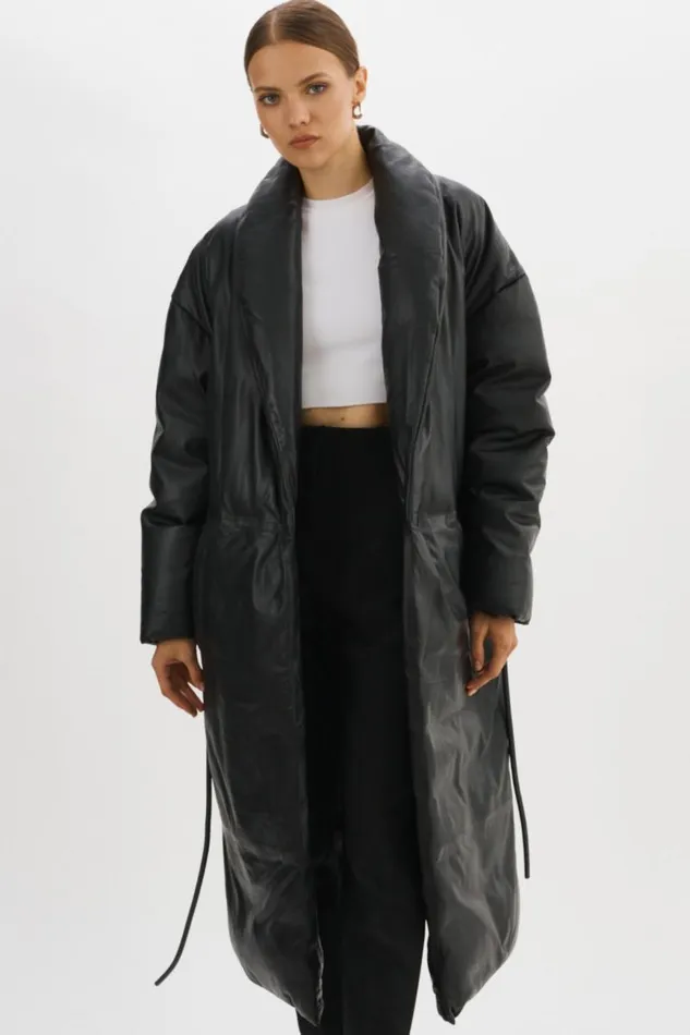 Women CATALINA Oversized Leather Blanket Coat Black LAMARQUE Leather Jackets