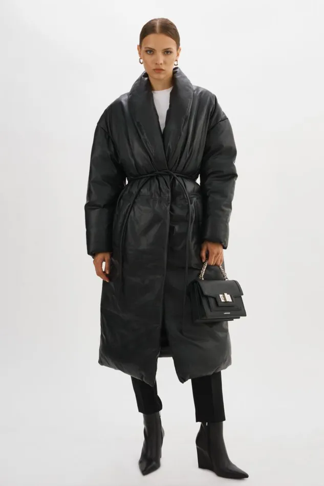 Women CATALINA Oversized Leather Blanket Coat Black LAMARQUE Leather Jackets