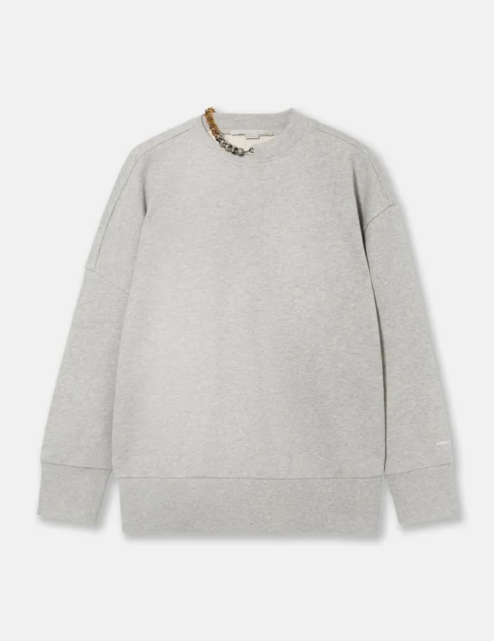 Women ChainEmbellished Sweatshirt Light Grey Melange Stella McCartney Sweatshirts And TShirts