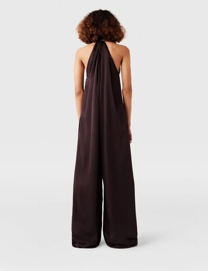 Women Chain Halterneck Satin Jumpsuit Chocolate Brown Stella McCartney Jumpsuits Women Chain Halterneck Satin Jumpsuit Chocolate Brown Stella McCartney Jumpsuits