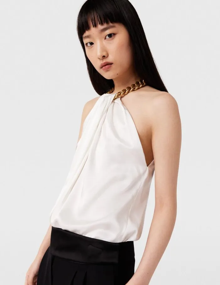 Women Chain Halterneck Satin Top Pure White Stella McCartney Shirts And Tops Women Chain Halterneck Satin Top Pure White Stella McCartney Shirts And Tops