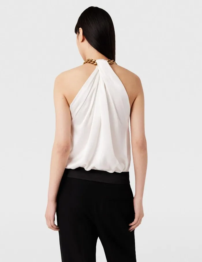 Women Chain Halterneck Satin Top Pure White Stella McCartney Shirts And Tops Women Chain Halterneck Satin Top Pure White Stella McCartney Shirts And Tops