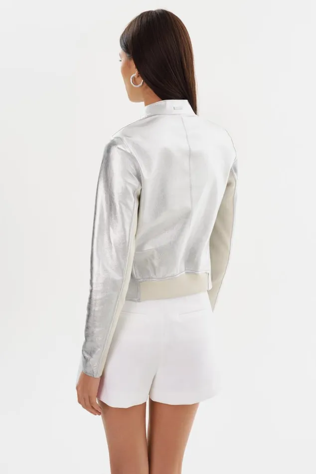 Women CHAPIN Reversible Leather Bomber Winter Whitesilver LAMARQUE Leather Jackets