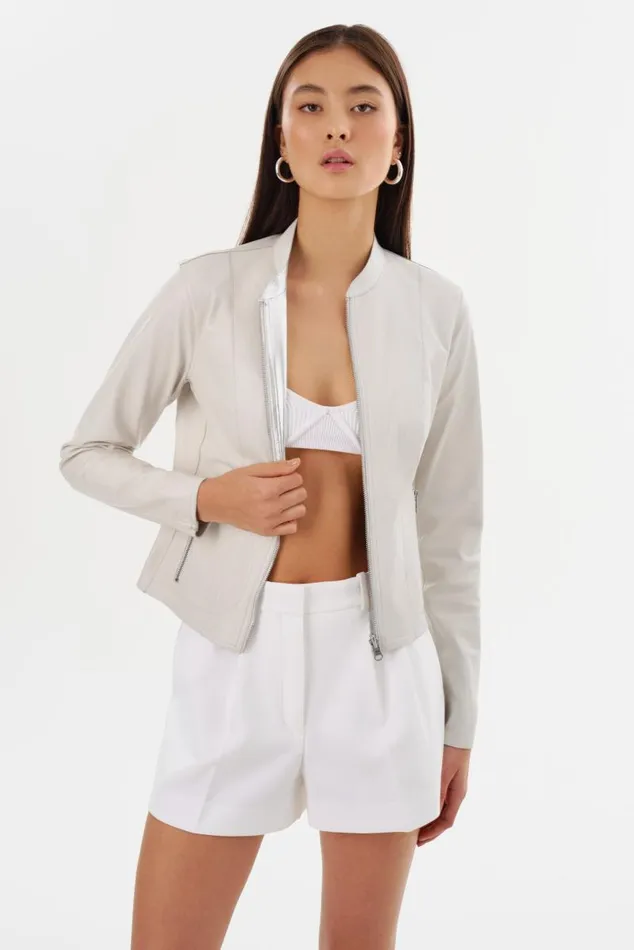 Women CHAPIN Reversible Leather Bomber Winter Whitesilver LAMARQUE Leather Jackets